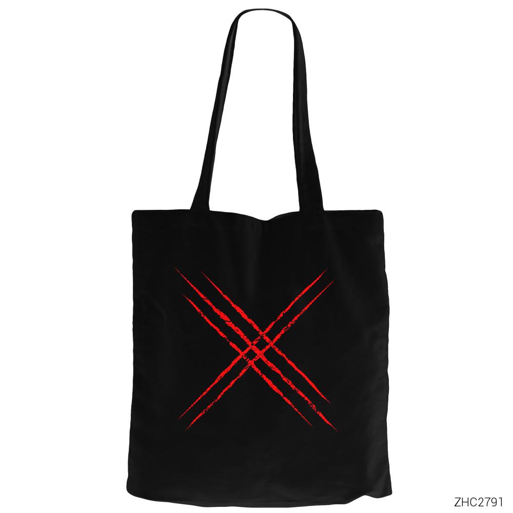 X-men Logo Red Siyah Fermuarlı Bez Çanta Gabardin