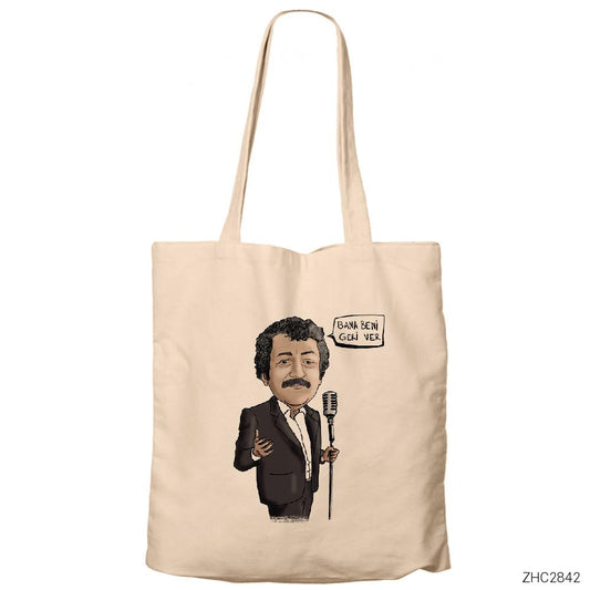 Müslüm Gürses Cartoon Krem Fermuarlı Bez Çanta Gabardin
