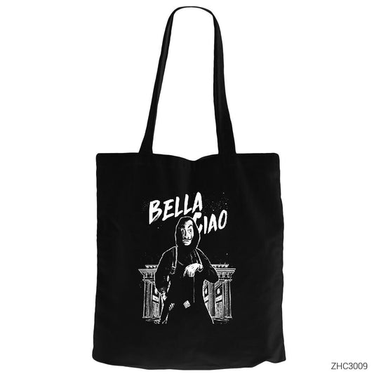 La Casa de Papel Bella Siyah Fermuarlı Bez Çanta Gabardin