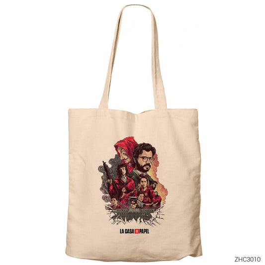 La Casa de Papel Members Krem Fermuarlı Bez Çanta Gabardin
