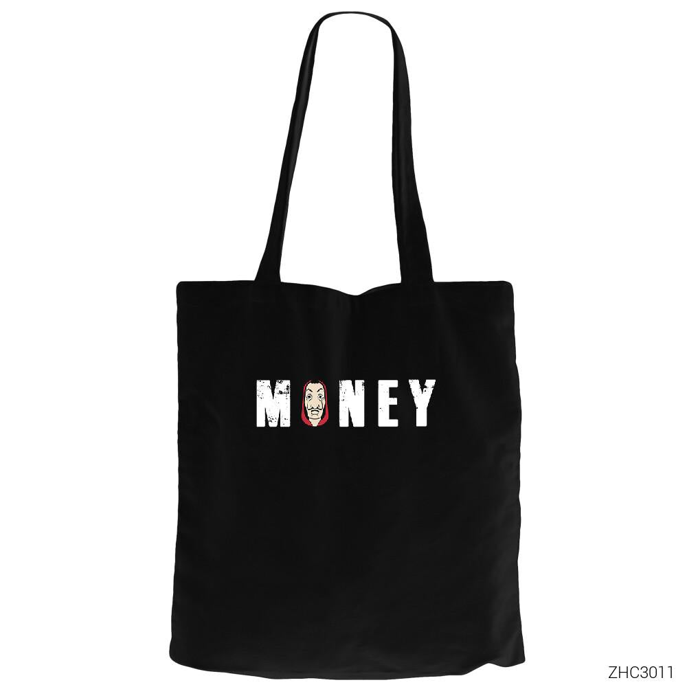 La Casa de Papel Money Siyah Fermuarlı Bez Çanta Gabardin