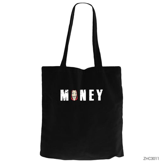 La Casa de Papel Money Siyah Fermuarlı Bez Çanta Gabardin