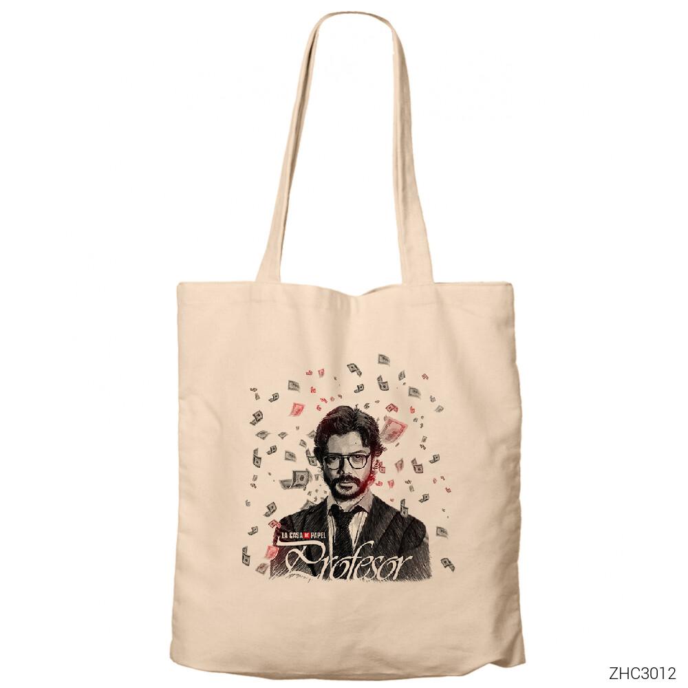 La Casa de Papel Profesor in Money Krem Fermuarlı Bez Çanta Gabardin