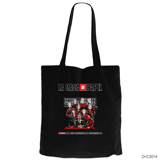 La Casa de Papel Team Siyah Fermuarlı Bez Çanta Gabardin