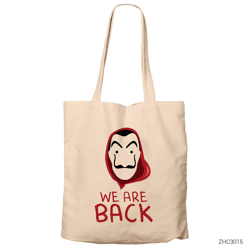 La Casa de Papel We are Back Krem Fermuarlı Bez Çanta Gabardin