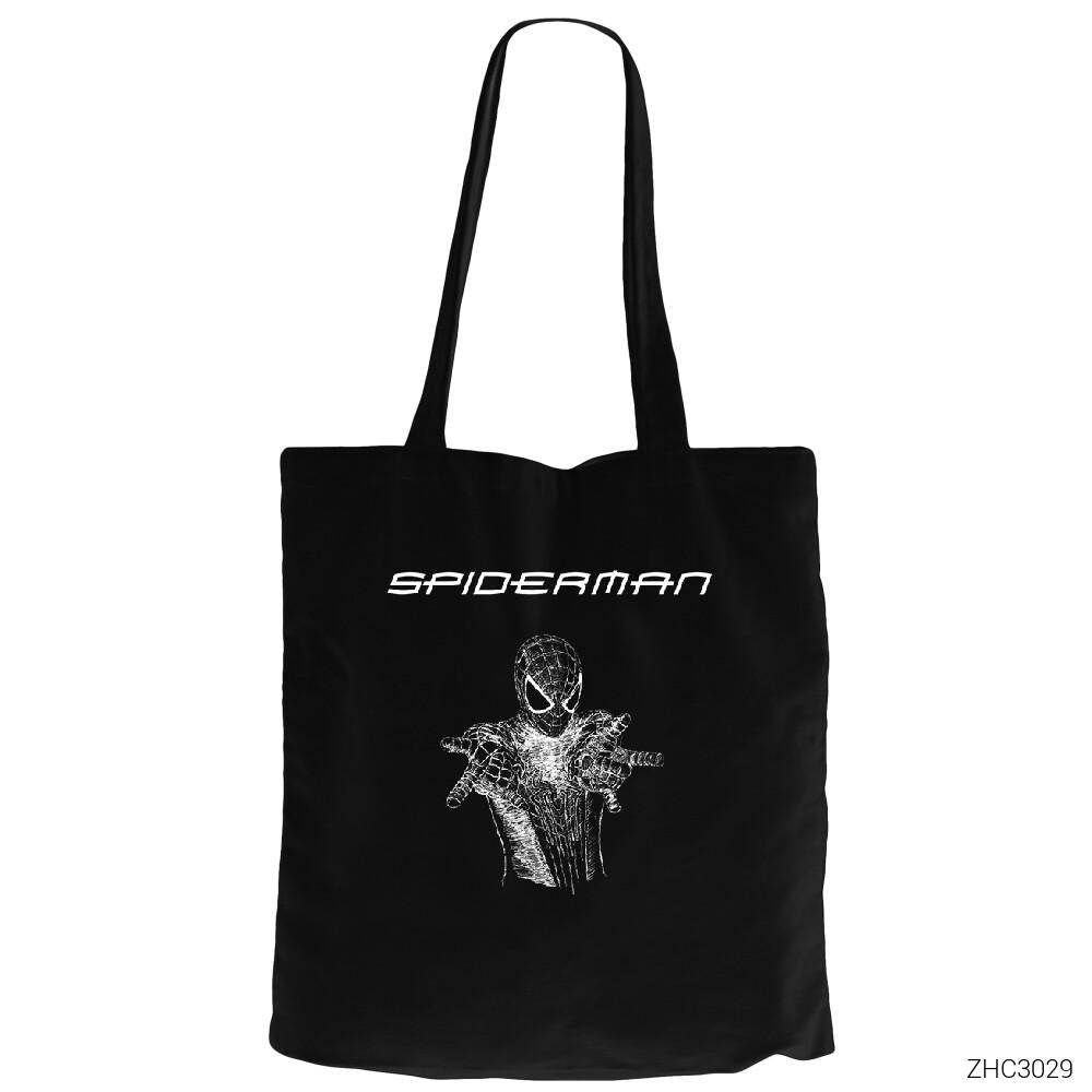 Spiderman Amazing Sketched Siyah Fermuarlı Bez Çanta Gabardin