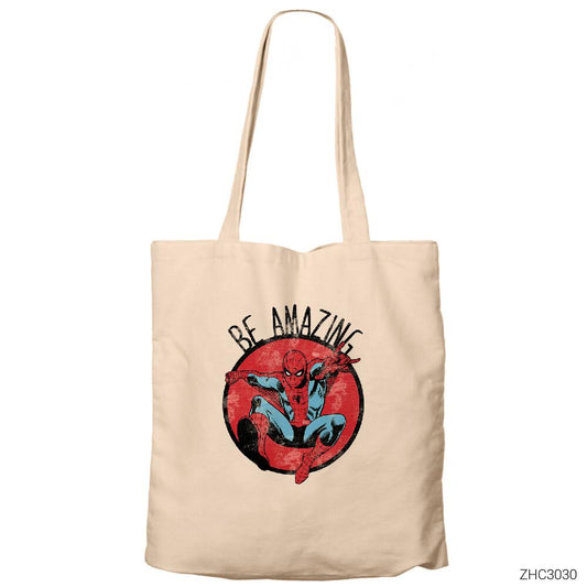 Spiderman Be Amazing Krem Fermuarlı Bez Çanta Gabardin