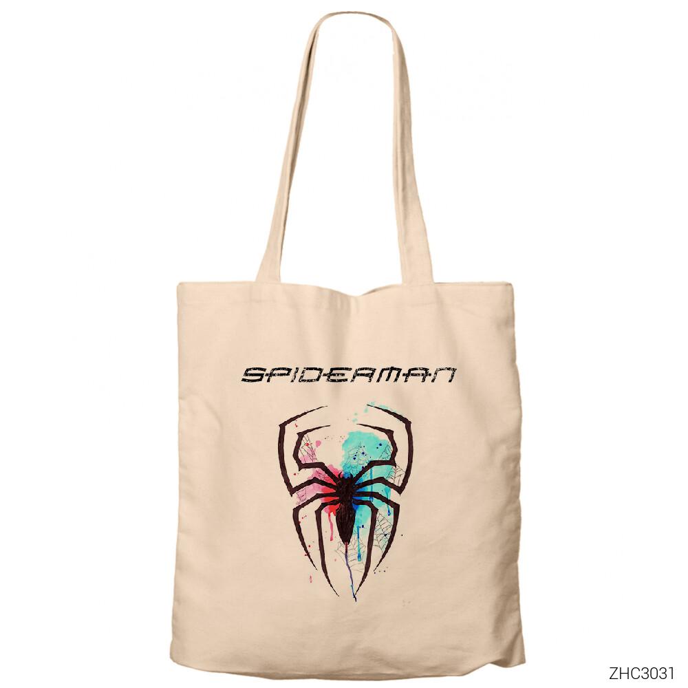 Spiderman Colored Krem Fermuarlı Bez Çanta Gabardin