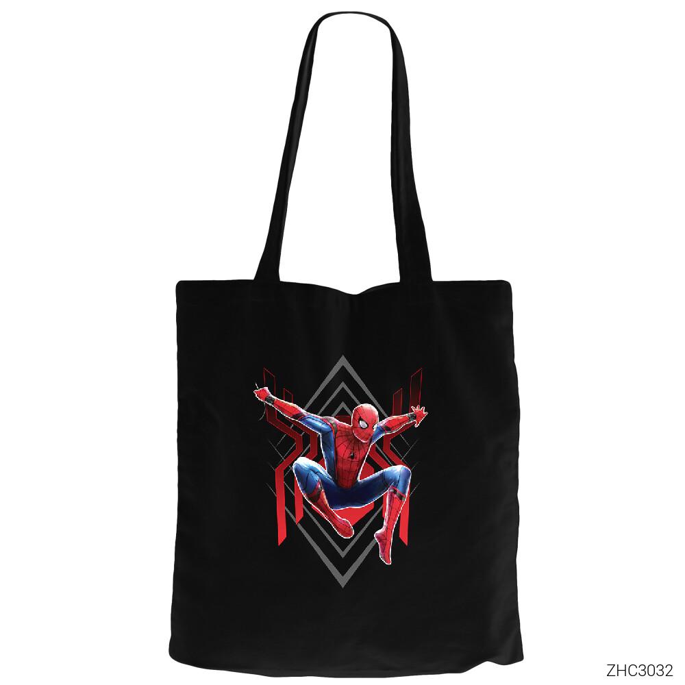 Spiderman Jump Siyah Fermuarlı Bez Çanta Gabardin