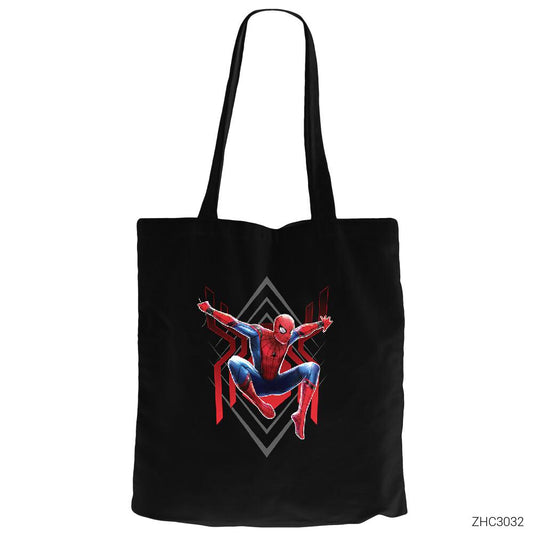 Spiderman Jump Siyah Fermuarlı Bez Çanta Gabardin