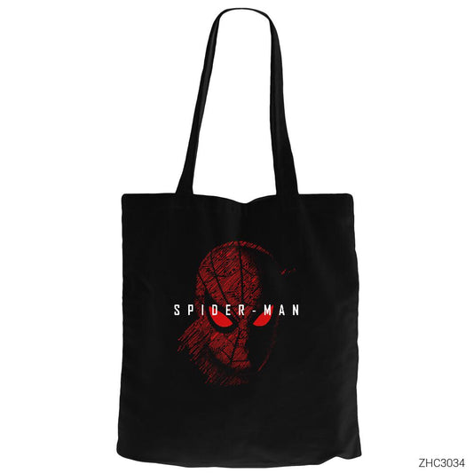 Spiderman Sketched Siyah Fermuarlı Bez Çanta Gabardin