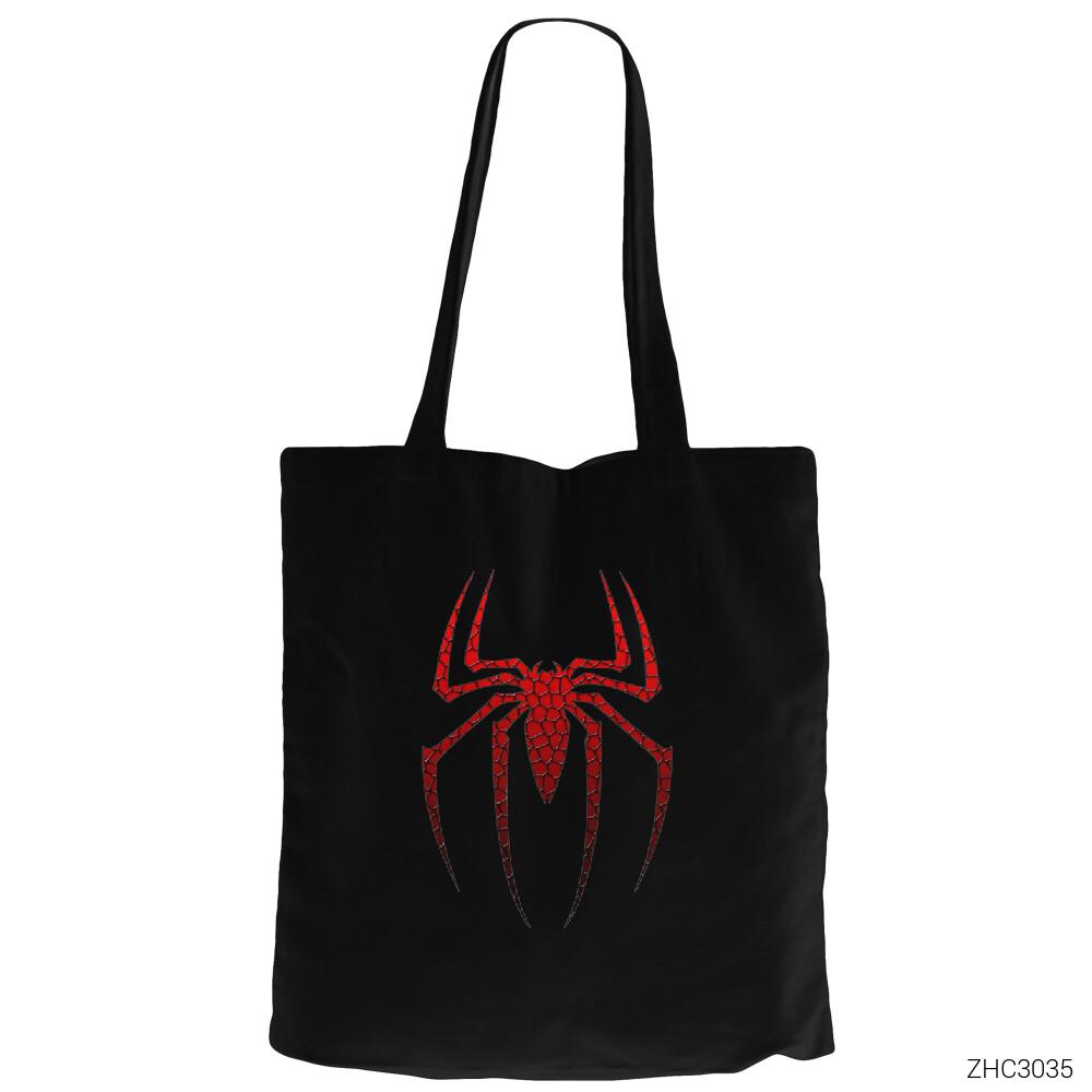 Spiderman Suit Siyah Fermuarlı Bez Çanta Gabardin