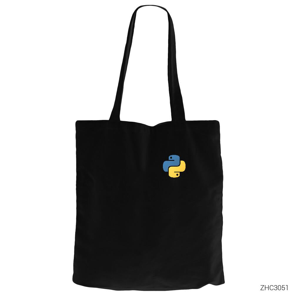 Python Yazılımcı Siyah Fermuarlı Bez Çanta Gabardin