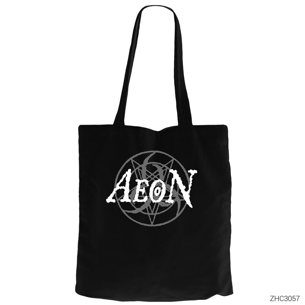 Aeon Logo Siyah Fermuarlı Bez Çanta Gabardin