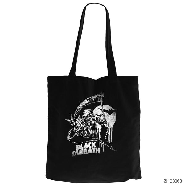Black Sabbath in Dark Siyah Fermuarlı Bez Çanta Gabardin