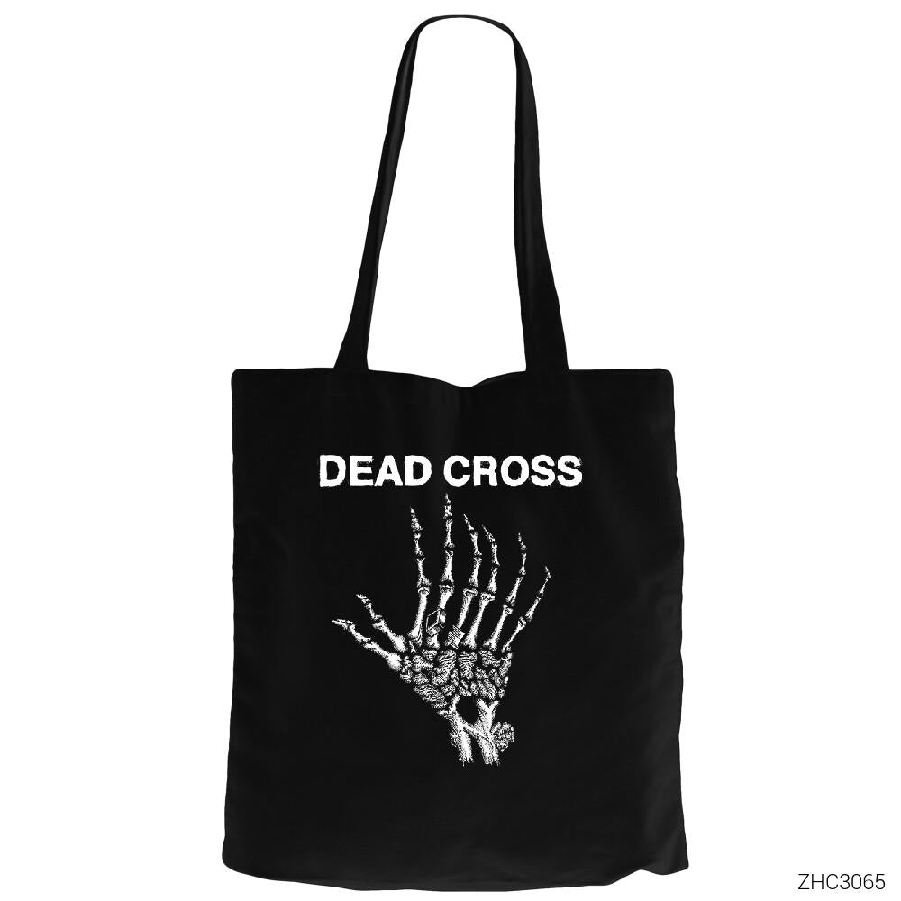 Dead Cross Siyah Fermuarlı Bez Çanta Gabardin