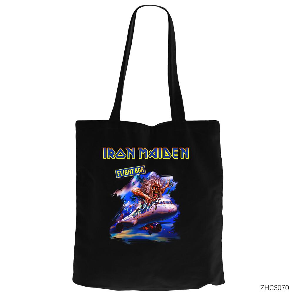 Iron Maiden Flight 666 Siyah Fermuarlı Bez Çanta Gabardin