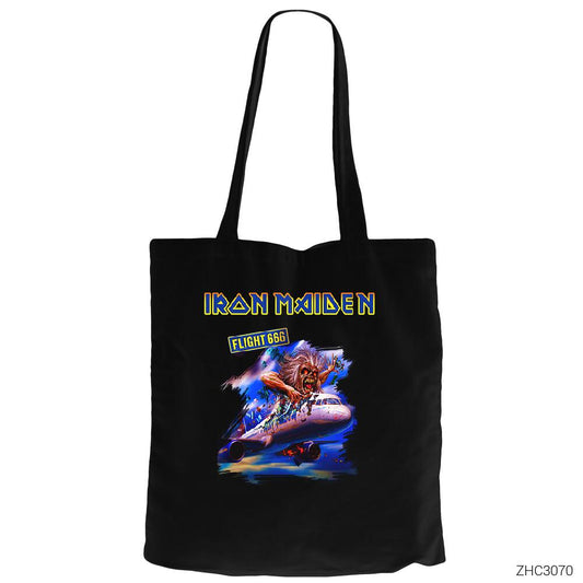 Iron Maiden Flight 666 Siyah Fermuarlı Bez Çanta Gabardin