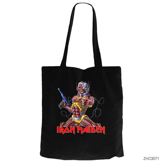Iron Maiden in the War Siyah Fermuarlı Bez Çanta Gabardin