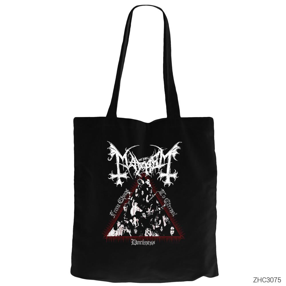 Mayhem from Chaos Siyah Fermuarlı Bez Çanta Gabardin