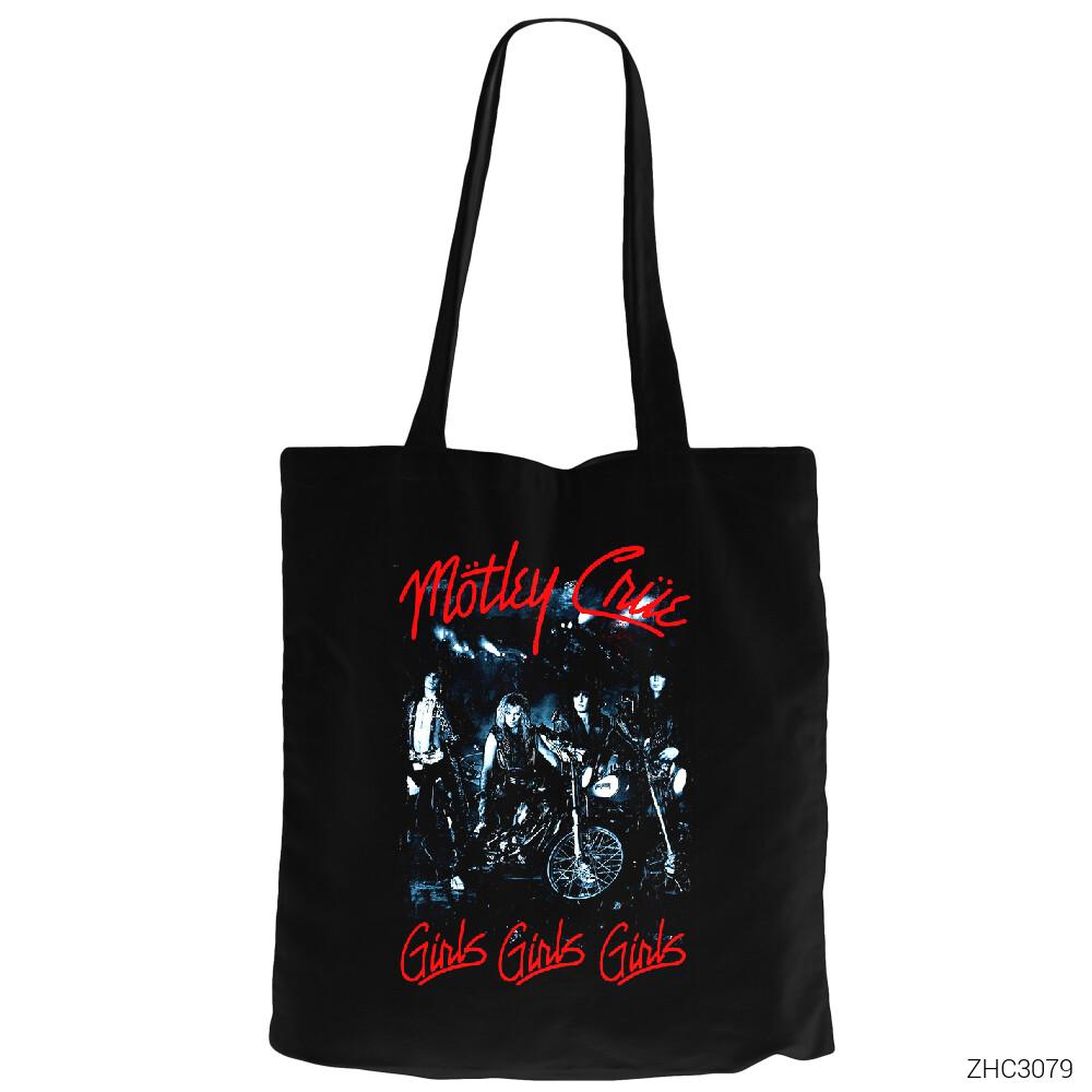 Mötley Crüe Girls Siyah Fermuarlı Bez Çanta Gabardin