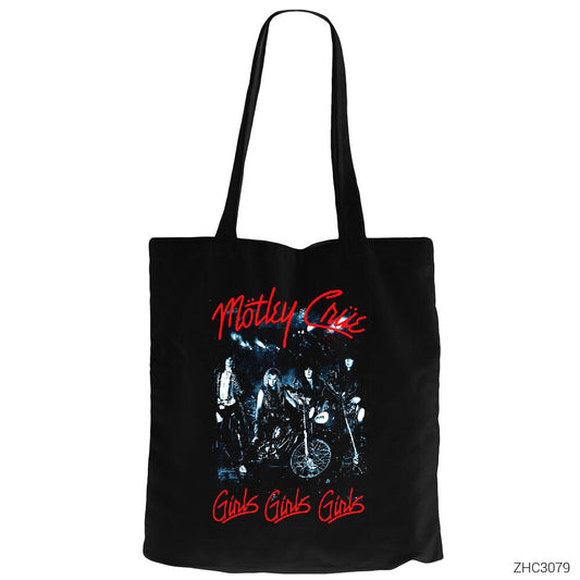 Mötley Crüe Girls Siyah Fermuarlı Bez Çanta Gabardin