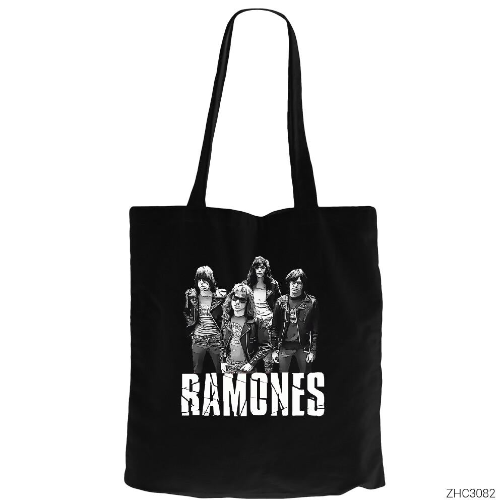 Ramones Band Siyah Fermuarlı Bez Çanta Gabardin