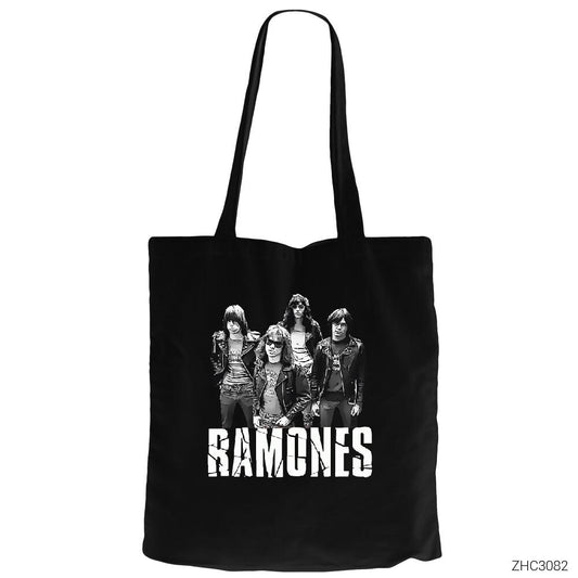 Ramones Band Siyah Fermuarlı Bez Çanta Gabardin