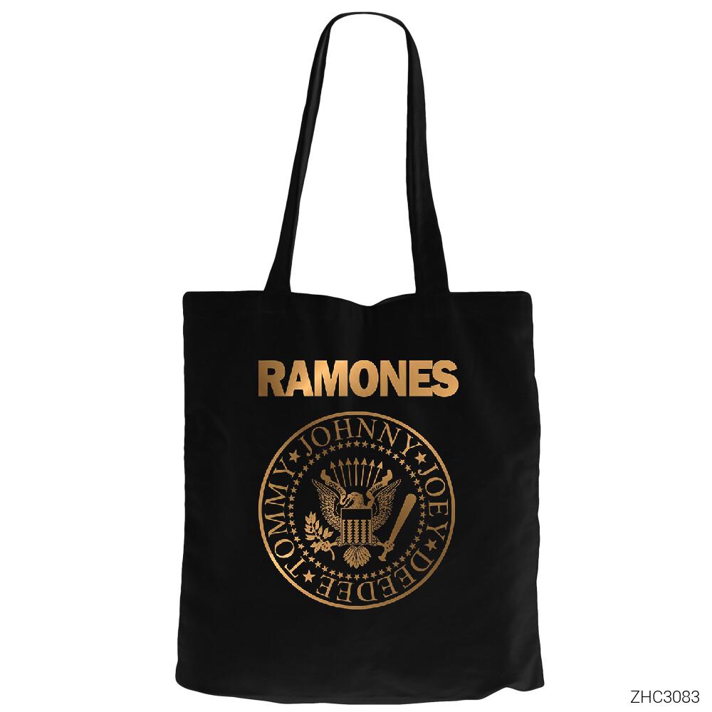Ramones Gold Edition Siyah Fermuarlı Bez Çanta Gabardin