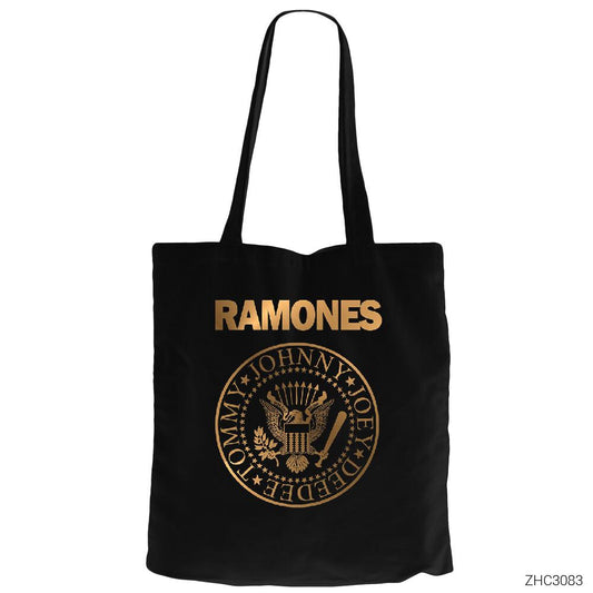Ramones Gold Edition Siyah Fermuarlı Bez Çanta Gabardin