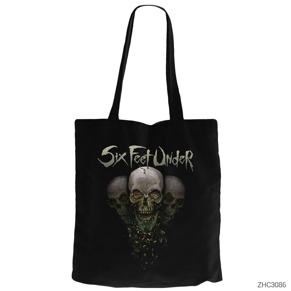 Six Feet Under Skulls Siyah Fermuarlı Bez Çanta Gabardin
