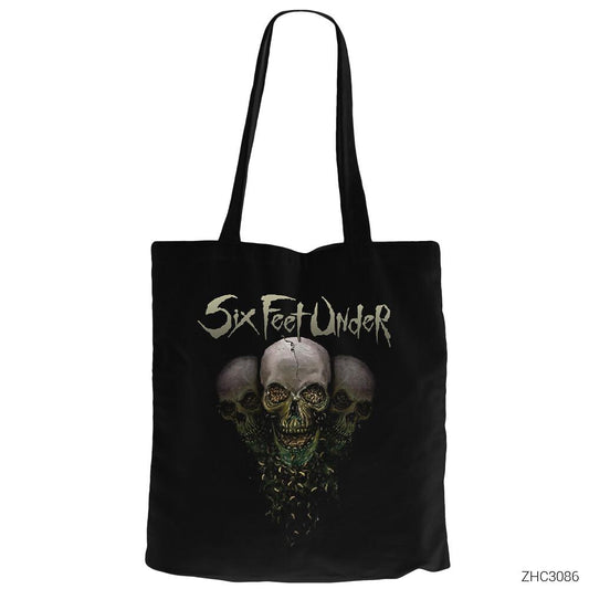 Six Feet Under Skulls Siyah Fermuarlı Bez Çanta Gabardin