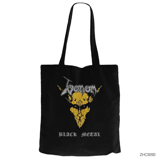 Venom Black Metal Siyah Fermuarlı Bez Çanta Gabardin