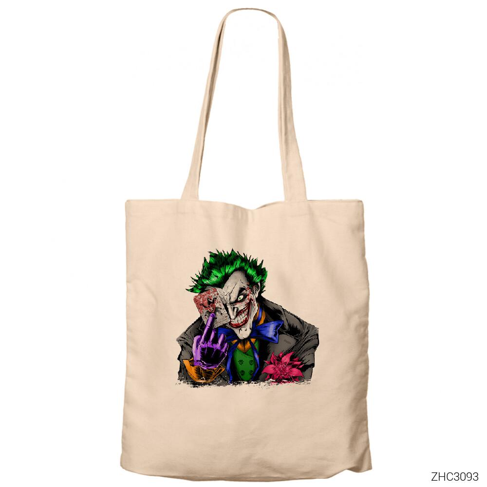 Joker with Card Krem Fermuarlı Bez Çanta Gabardin