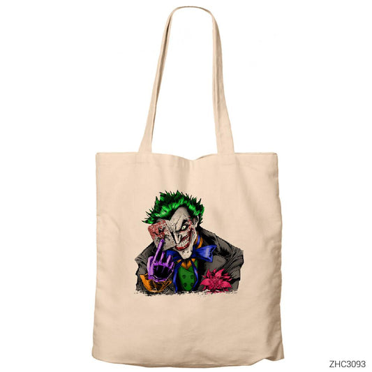 Joker with Card Krem Fermuarlı Bez Çanta Gabardin