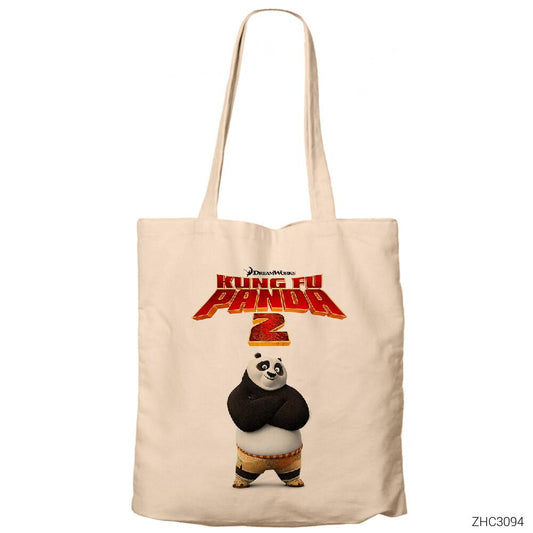 Kung Fu Panda Krem Fermuarlı Bez Çanta Gabardin