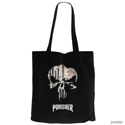 Punisher Confident Siyah Fermuarlı Bez Çanta Gabardin