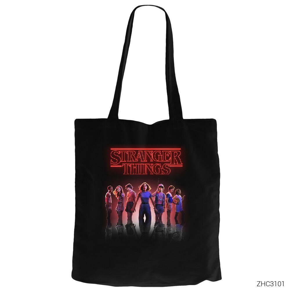 Stranger Things The New Siyah Fermuarlı Bez Çanta Gabardin
