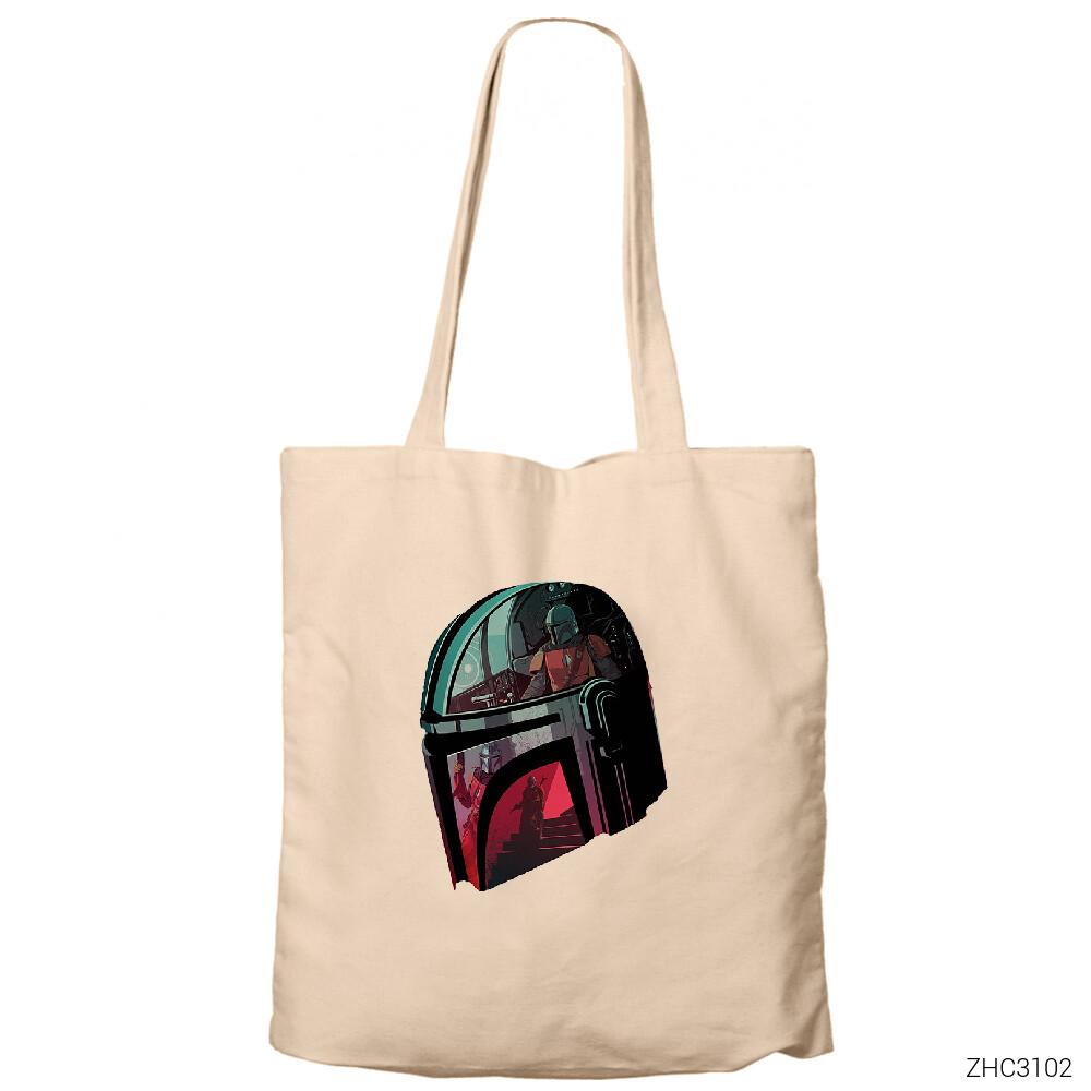 The Mandalorian Helmet Krem Fermuarlı Bez Çanta Gabardin
