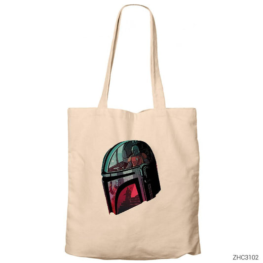 The Mandalorian Helmet Krem Fermuarlı Bez Çanta Gabardin