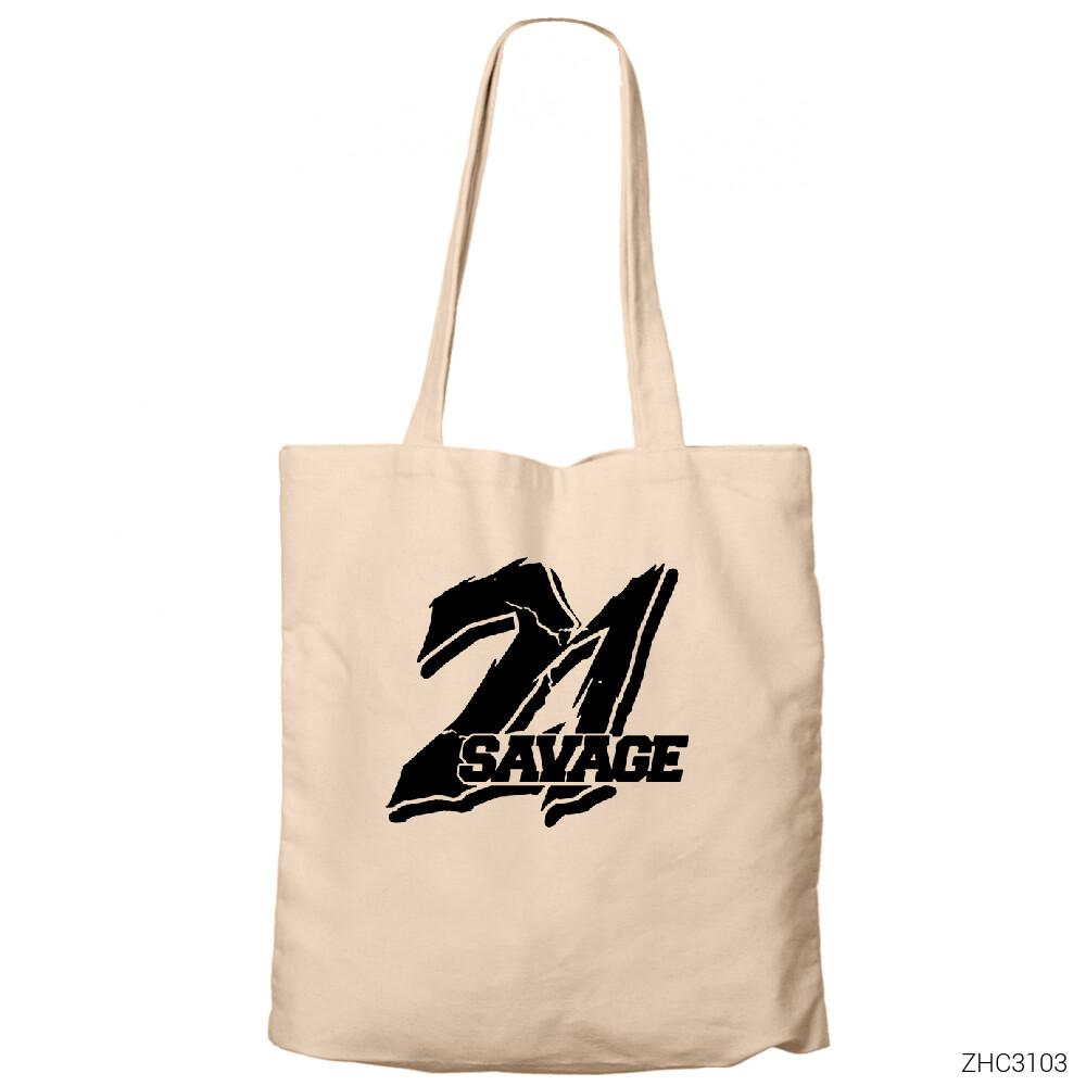 21 Savage Krem Fermuarlı Bez Çanta Gabardin