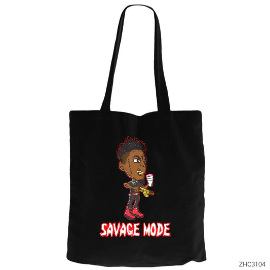 21 Savage Mode Siyah Fermuarlı Bez Çanta Gabardin