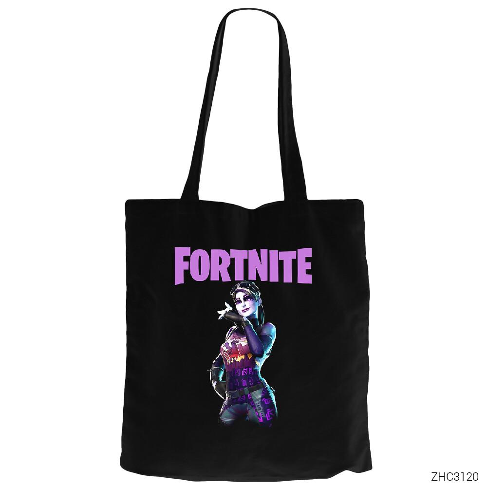 Fortnite Dark Bomber Siyah Fermuarlı Bez Çanta Gabardin