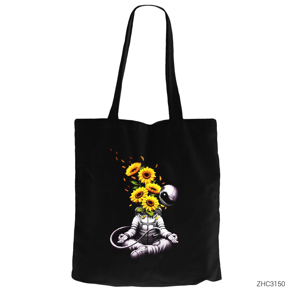 Astranot Meditasyon Siyah Fermuarlı Bez Çanta Gabardin