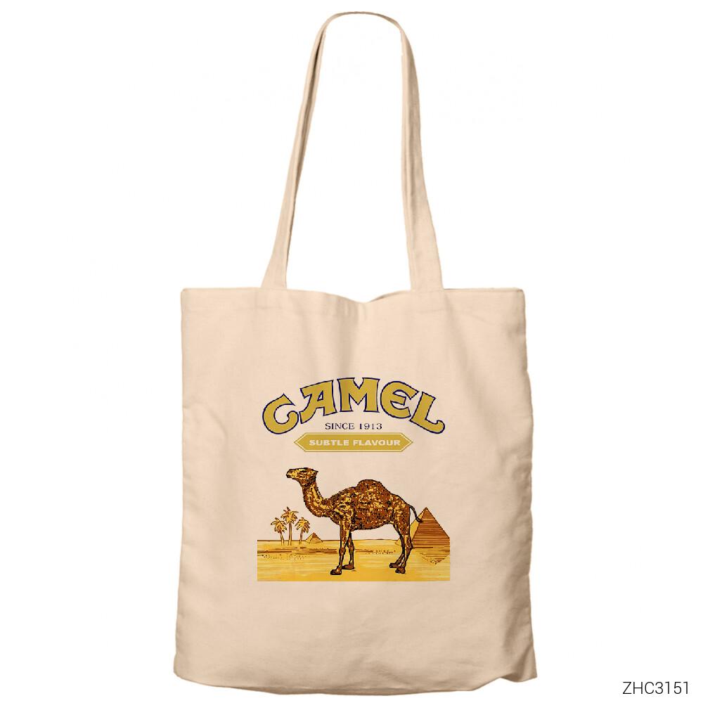 Camel Krem Fermuarlı Bez Çanta Gabardin
