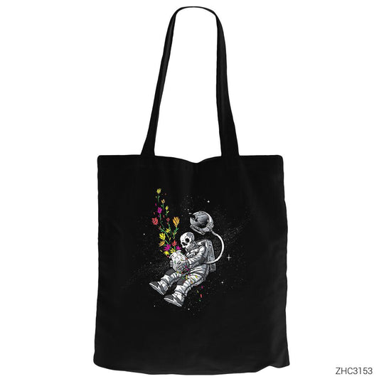 End of Human Siyah Fermuarlı Bez Çanta Gabardin