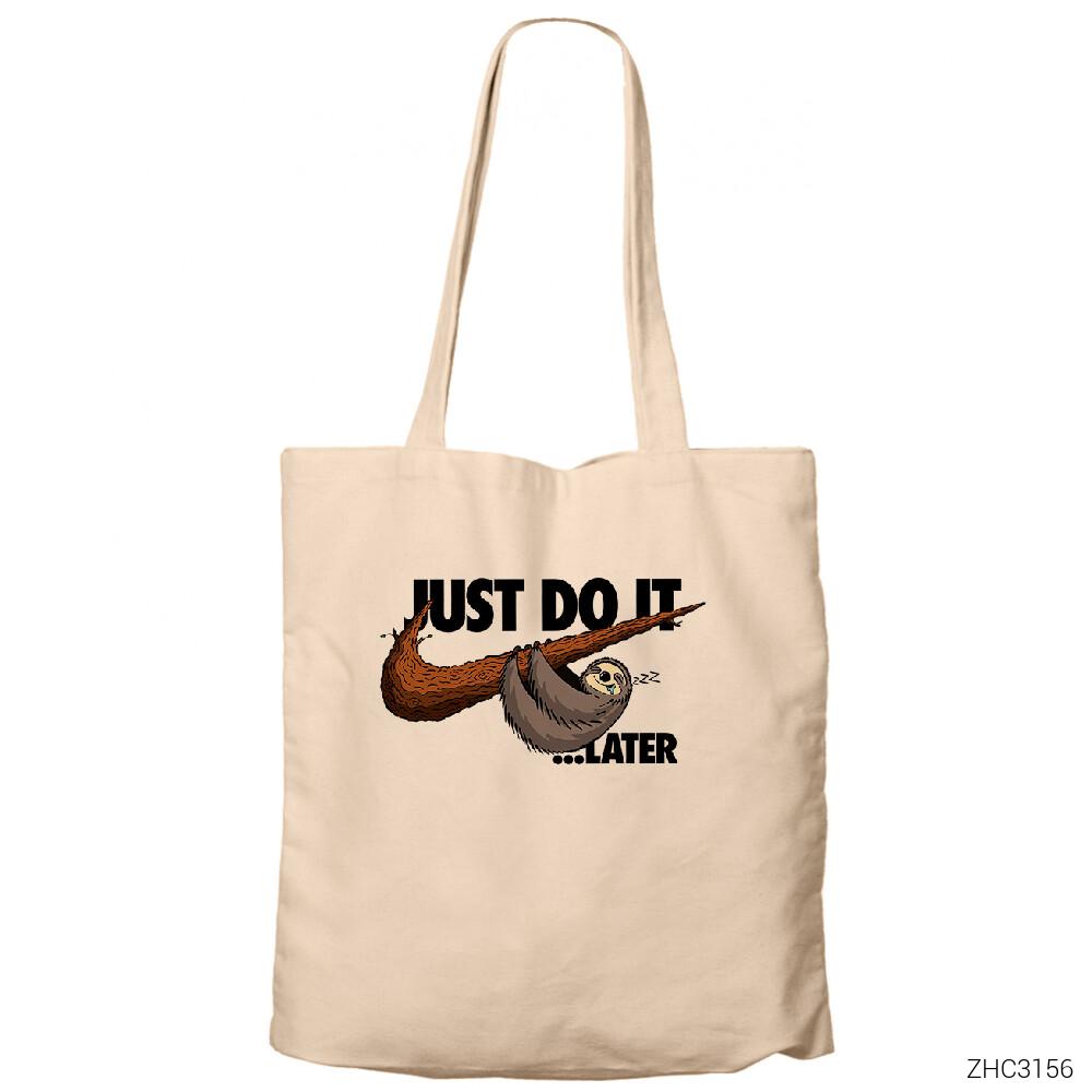 Just Do It Later Krem Fermuarlı Bez Çanta Gabardin