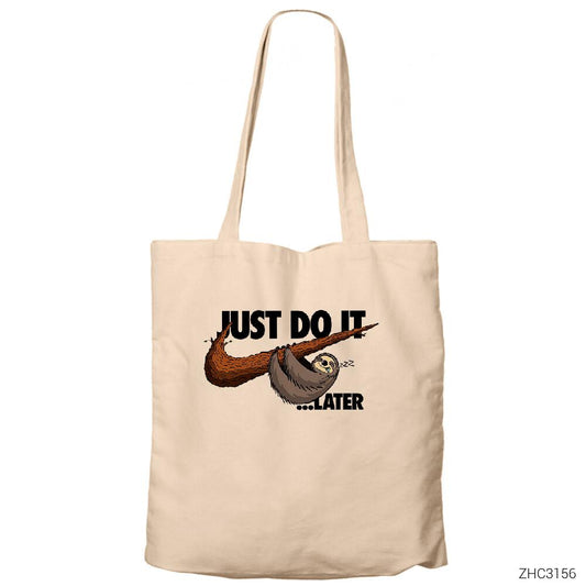 Just Do It Later Krem Fermuarlı Bez Çanta Gabardin