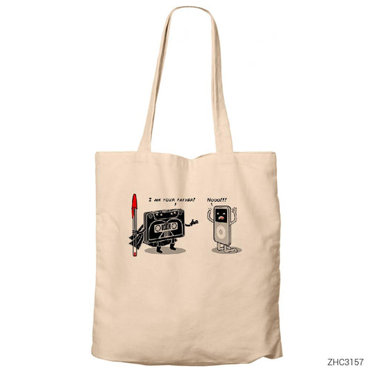 Kaset vs iPod Krem Fermuarlı Bez Çanta Gabardin