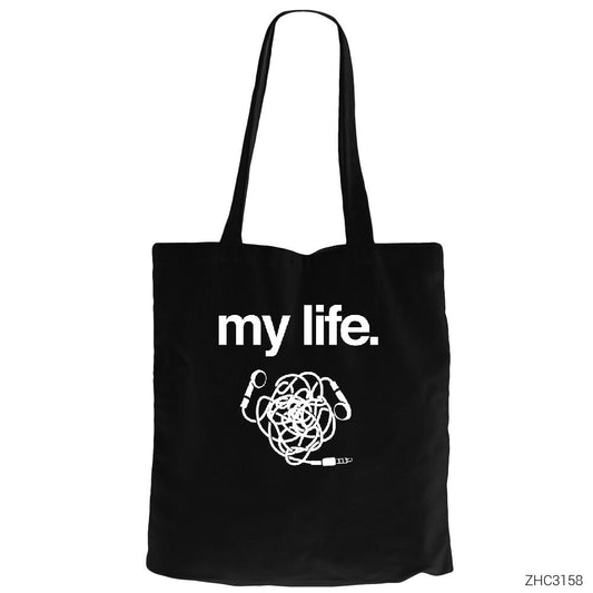 My Life Siyah Fermuarlı Bez Çanta Gabardin